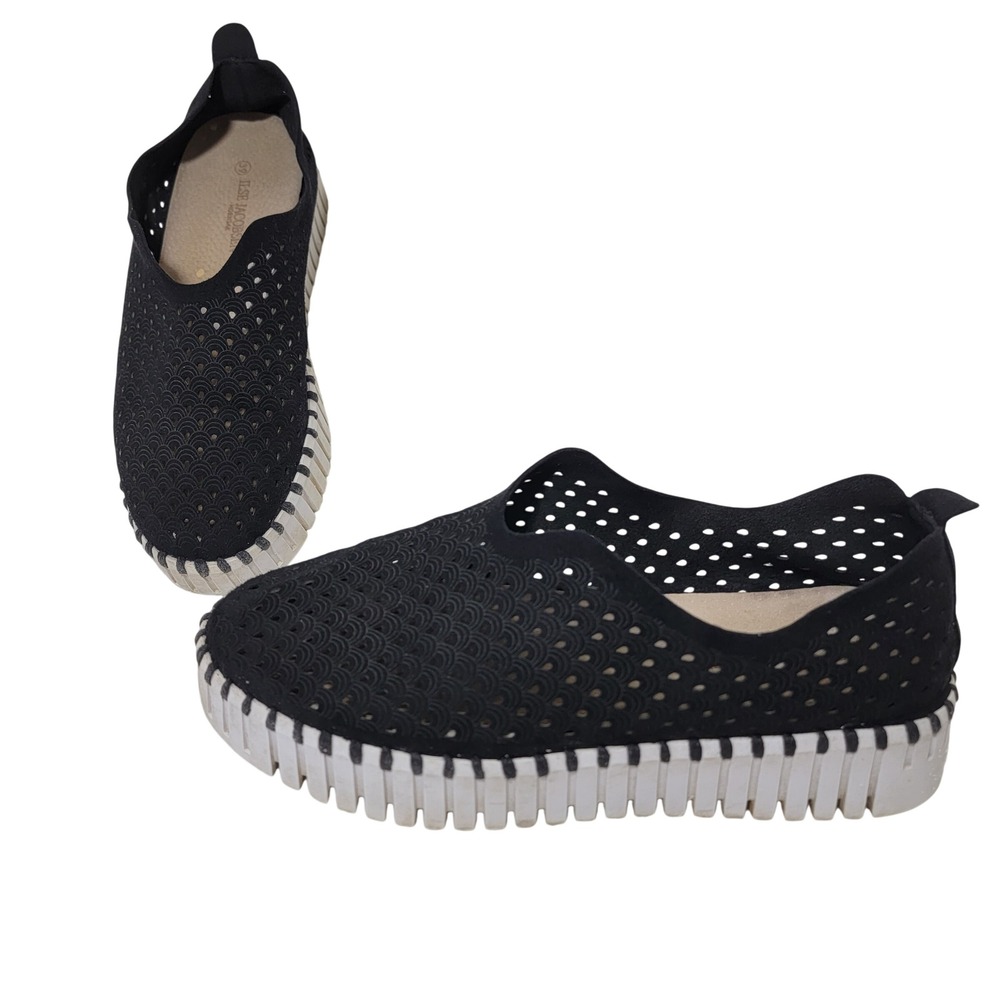 Ilse Jacobsen Hornbaek Tulip 139 Black Perforated Slip On Sneakers Black Sz 39 9